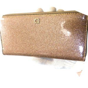 Kate Spade Pink Wallet - Continental Rose Gold Glitter zip-around NWOT - See vid